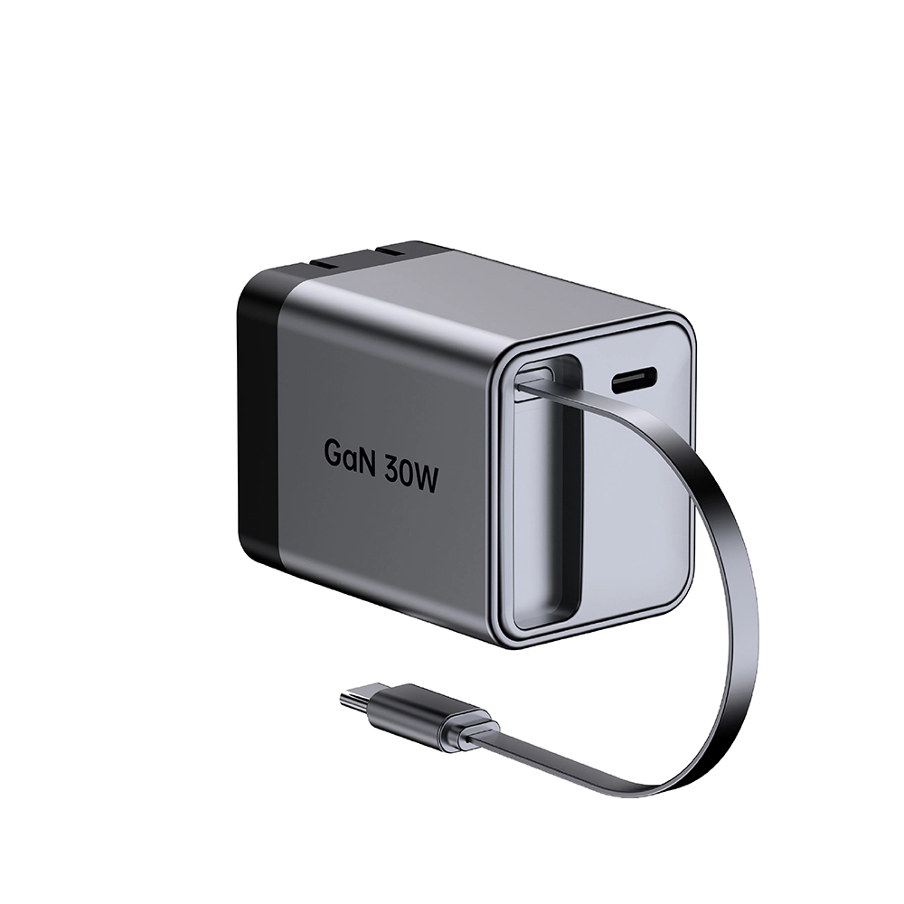 Складное быстрое зарядное устройство с вилкой стандарта США, 30 Вт, с выдвижным кабелем USB-C